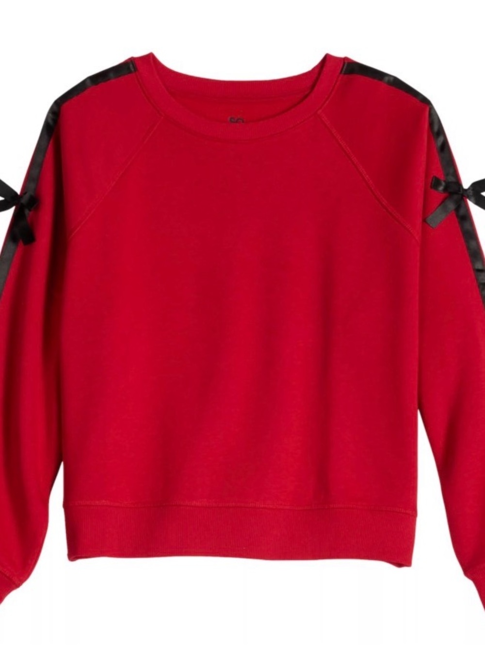 SO® Kohl’s Girl’s Red Sweatshirt Black Ribbon Trim Size 10/12 NWT